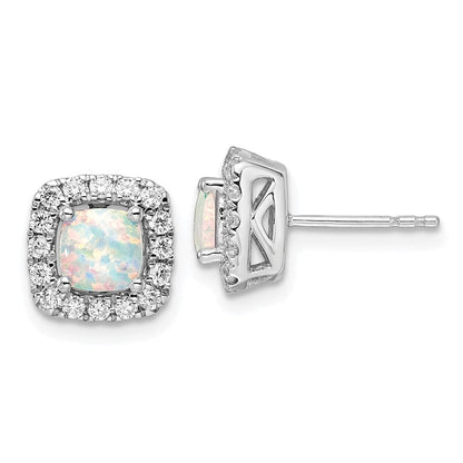 14K Weißgold Ohrstecker mit Halo aus laborgezüchtetem Opal (Oktober-Geburtsstein) und 0,375 ct. laborgezüchteten Diamanten, VS/SI+ G+