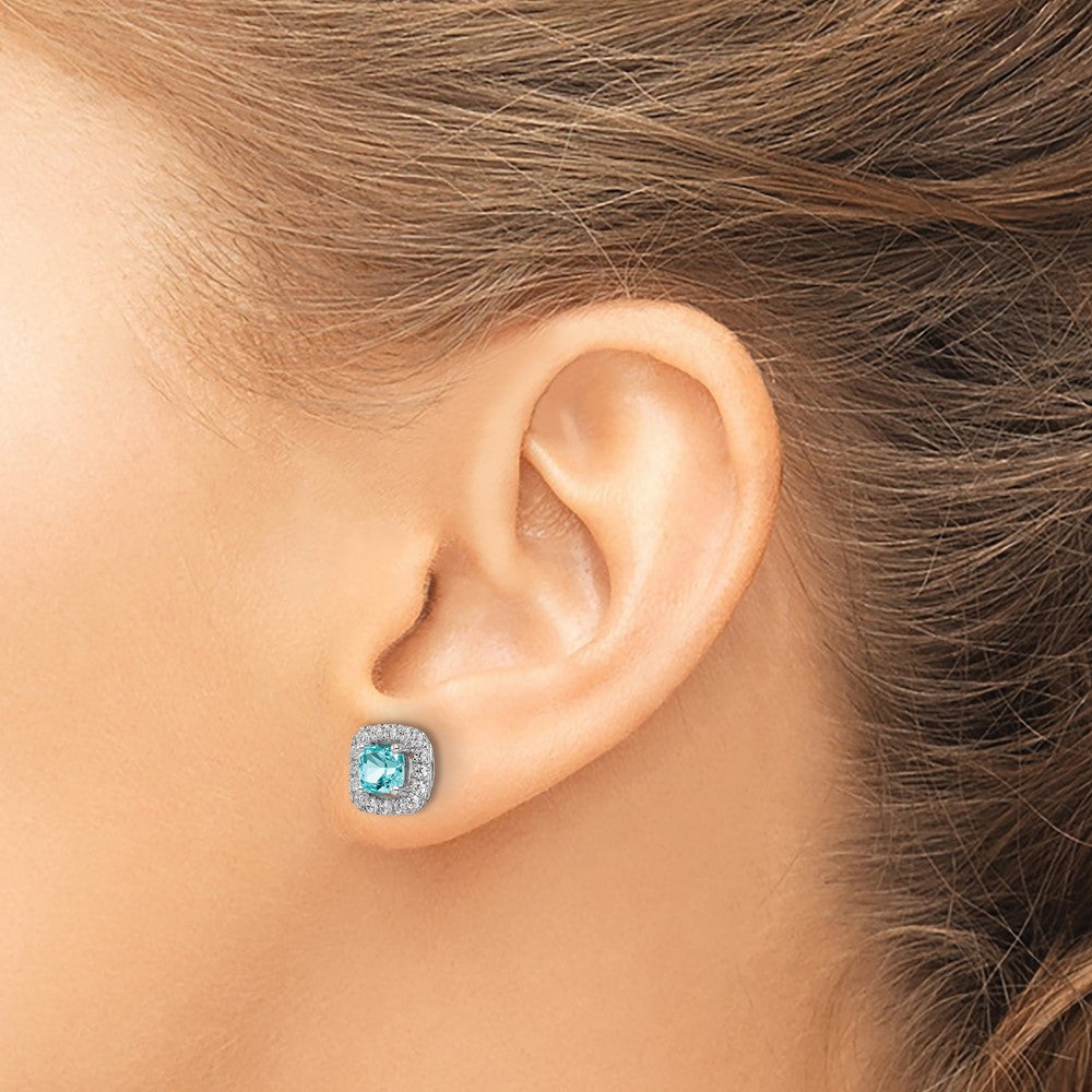 Pure Serenity 14K Weißgold Ohrstecker mit 0,375 ct. im Labor gezüchteten Diamanten VS/SI+ G+ und im Labor gezüchtetem Paraiba-Turmalin, Halo-Fassung