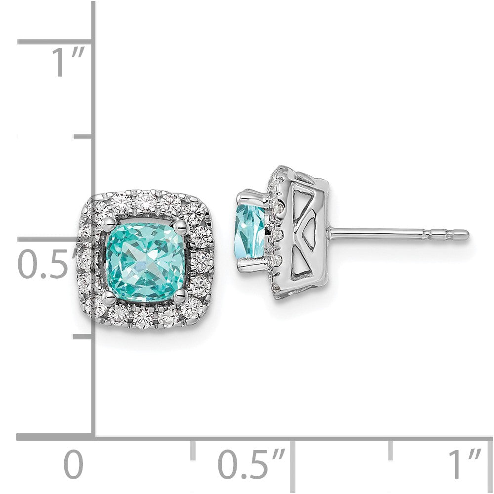 Pure Serenity 14K Weißgold Ohrstecker mit 0,375 ct. im Labor gezüchteten Diamanten VS/SI+ G+ und im Labor gezüchtetem Paraiba-Turmalin, Halo-Fassung