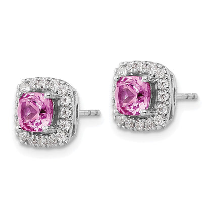 14K Weißgold Ohrstecker mit Halo aus laborgezüchtetem Rosa Saphir, Oktober-Geburtsstein, und 0,375 ct. laborgezüchtetem Diamant VS/SI+ G+