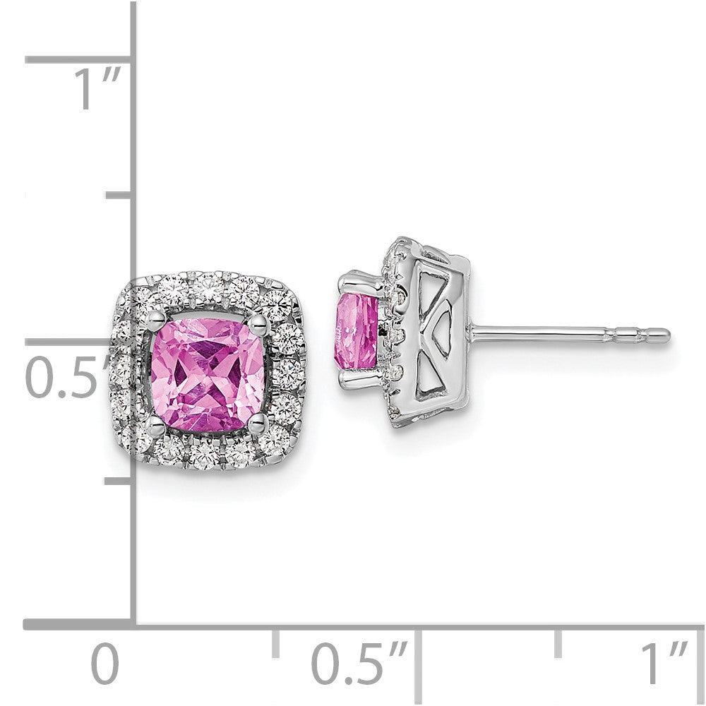 14K Weißgold Ohrstecker mit Halo aus laborgezüchtetem Rosa Saphir, Oktober-Geburtsstein, und 0,375 ct. laborgezüchtetem Diamant VS/SI+ G+