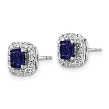 14K Weißgold Halo-Ohrstecker mit 0,375 ct. laborgezüchtetem Diamant VS/SI+ G+ und laborgezüchtetem blauem Saphir, September-Geburtsstein
