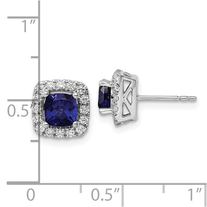 14K Weißgold Halo-Ohrstecker mit 0,375 ct. laborgezüchtetem Diamant VS/SI+ G+ und laborgezüchtetem blauem Saphir, September-Geburtsstein