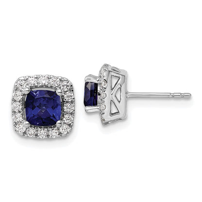 14K Weißgold Halo-Ohrstecker mit 0,375 ct. laborgezüchtetem Diamant VS/SI+ G+ und laborgezüchtetem blauem Saphir, September-Geburtsstein