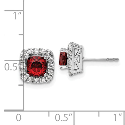 14K Weißgold Ohrstecker mit Laborgezüchtetem Diamant-Halo, 0,375 ct., VS/SI+ G+, und Granat-Geburtsstein für Januar