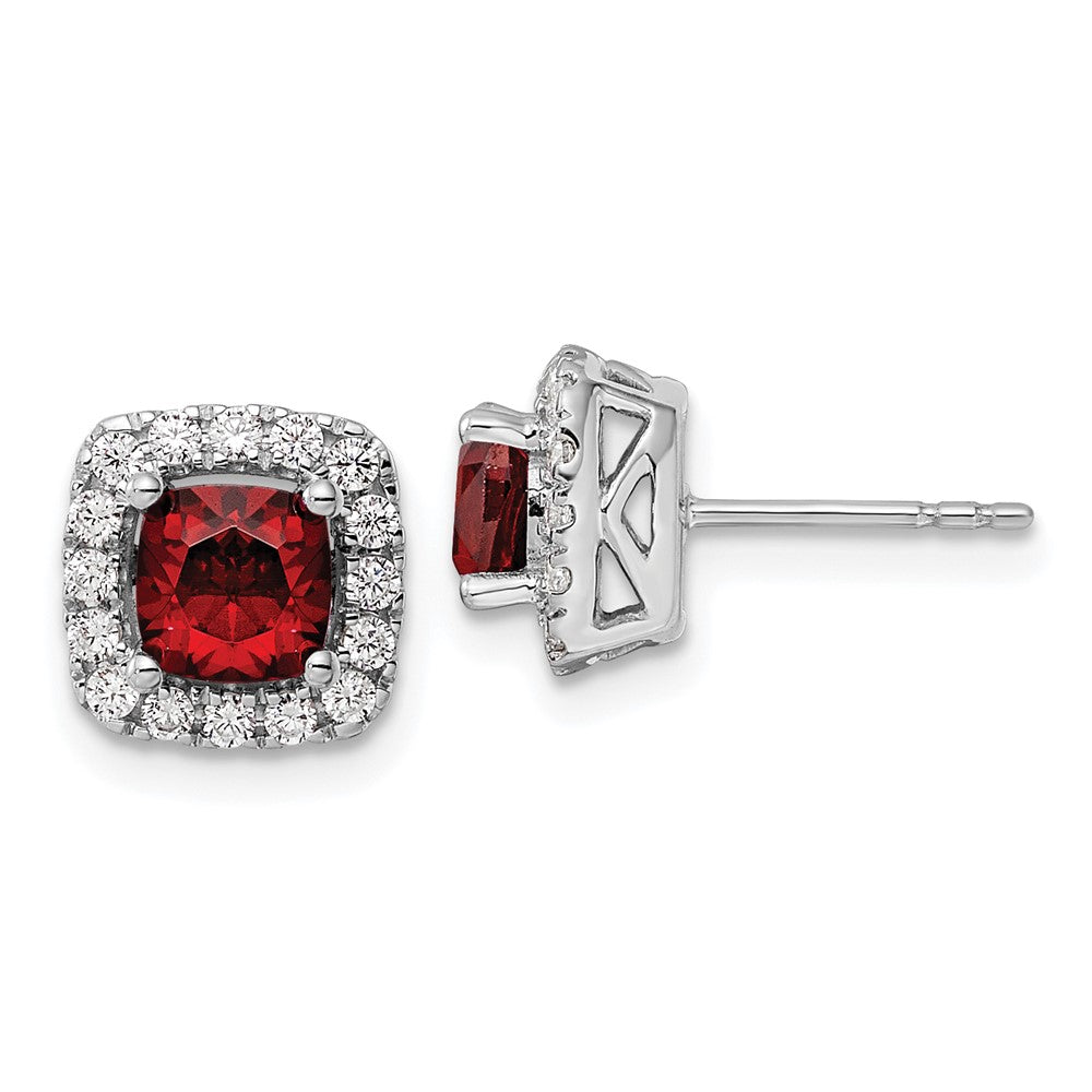 14K Weißgold Ohrstecker mit Laborgezüchtetem Diamant-Halo, 0,375 ct., VS/SI+ G+, und Granat-Geburtsstein für Januar