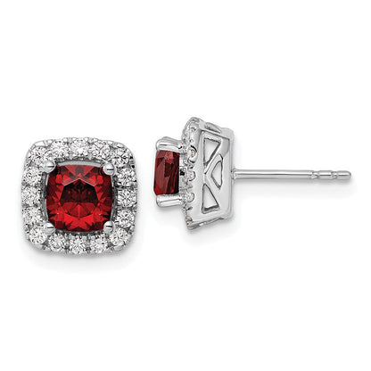 14K Weißgold Ohrstecker mit Laborgezüchtetem Diamant-Halo, 0,375 ct., VS/SI+ G+, und Granat-Geburtsstein für Januar