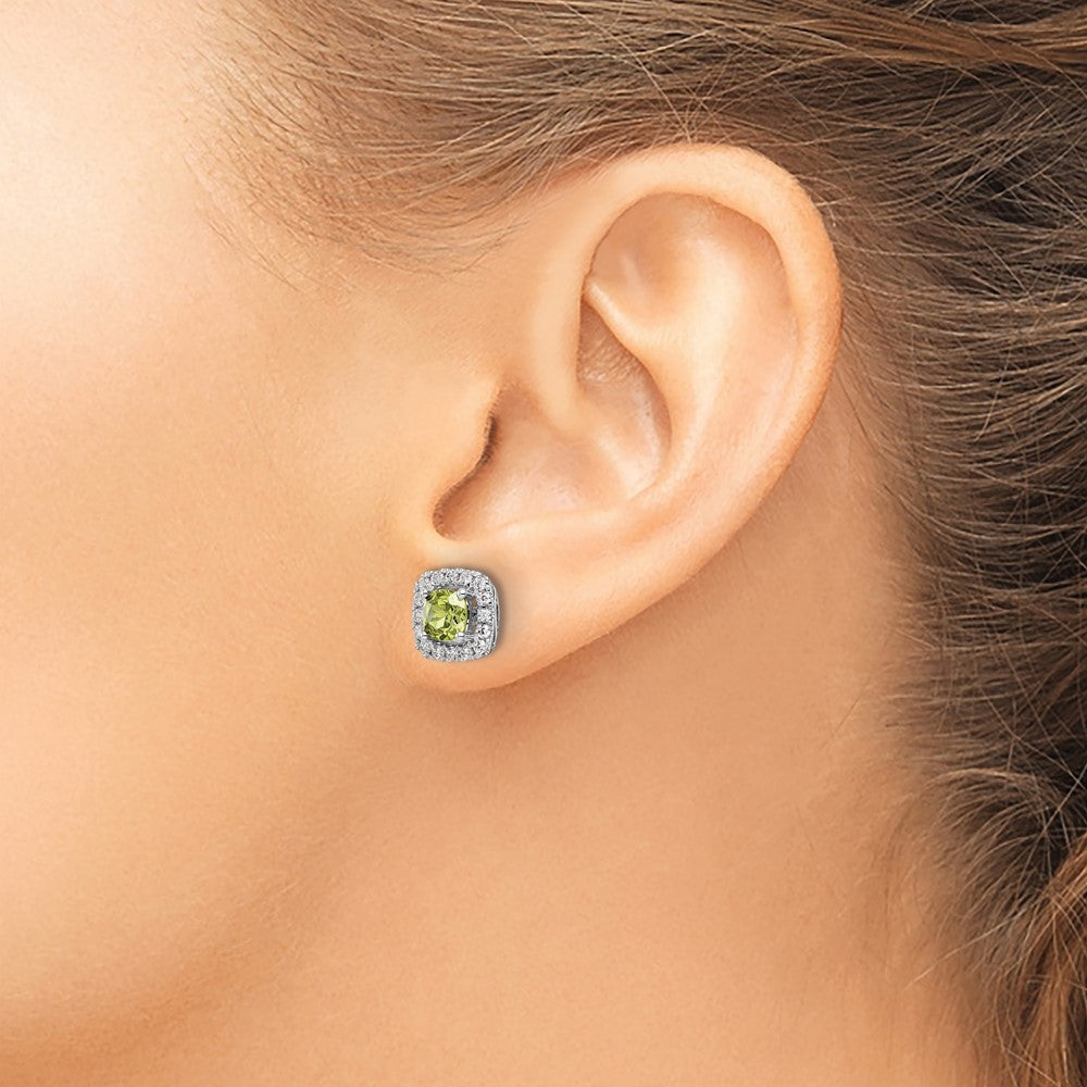 14K Weißgold Ohrstecker mit Halo aus Labor gezüchteten Diamanten, 0,375 ct., VS/SI+ G+, Peridot-Geburtsstein für August