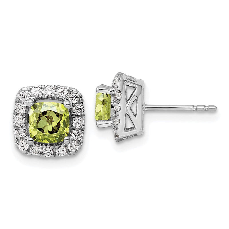 14K Weißgold Ohrstecker mit Halo aus Labor gezüchteten Diamanten, 0,375 ct., VS/SI+ G+, Peridot-Geburtsstein für August