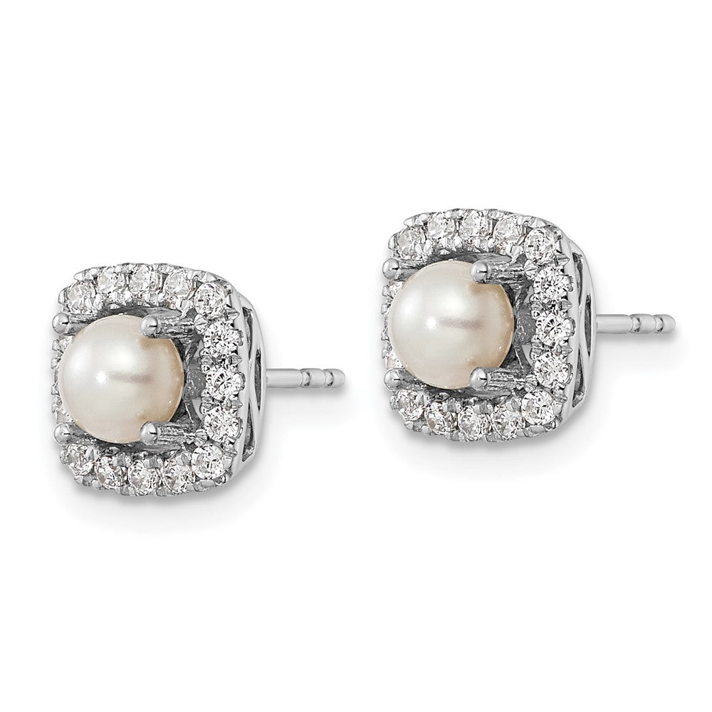 14K Weißgold Ohrstecker mit Halo, 0,375 ct. im Labor gezüchteten Diamanten VS/SI+ G+ und Süßwasser-Zuchtperlen (Geburtsstein Juni)