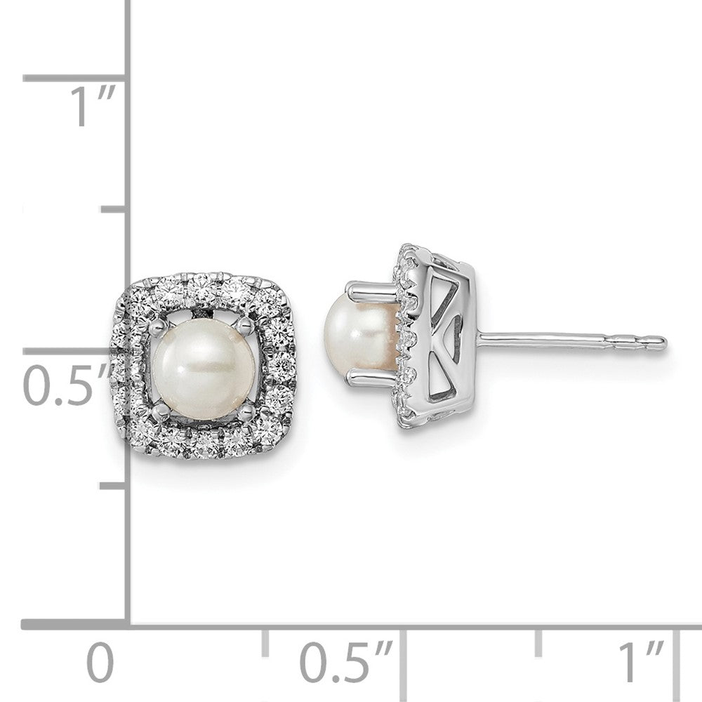 14K Weißgold Ohrstecker mit Halo, 0,375 ct. im Labor gezüchteten Diamanten VS/SI+ G+ und Süßwasser-Zuchtperlen (Geburtsstein Juni)