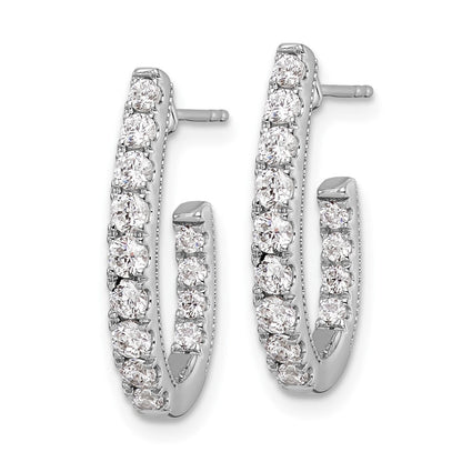 14K Weißgold 1 ct. Labor gezüchtete Diamant VS/SI+ G+ Komplett Innen und Außen besetzte J-Hoop Creolen Ohrringe
