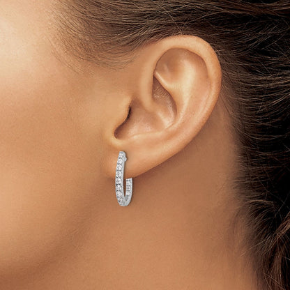 14K Weißgold 1 ct. Labor gezüchtete Diamant VS/SI+ G+ Komplett Innen und Außen besetzte J-Hoop Creolen Ohrringe