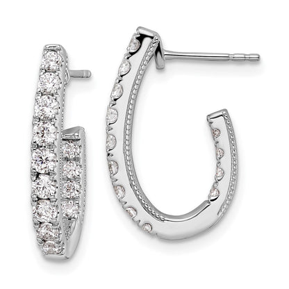 14K Weißgold 1 ct. Labor gezüchtete Diamant VS/SI+ G+ Komplett Innen und Außen besetzte J-Hoop Creolen Ohrringe