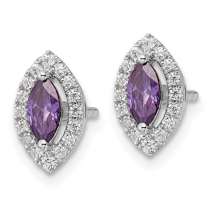 14K Weißgold Ohrstecker mit 0,2 ct. im Labor gezüchteten Diamanten VS/SI+ G+ und Amethyst, Geburtsstein für Februar