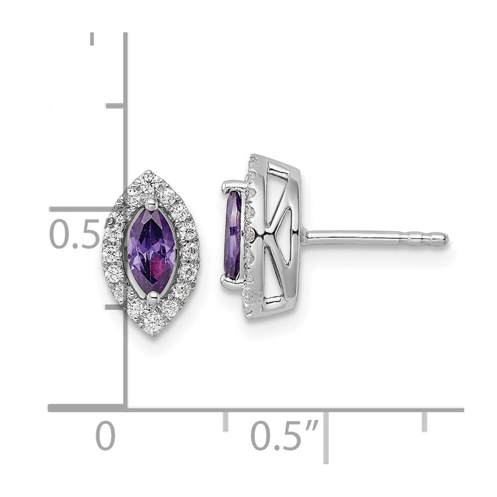 14K Weißgold Ohrstecker mit 0,2 ct. im Labor gezüchteten Diamanten VS/SI+ G+ und Amethyst, Geburtsstein für Februar