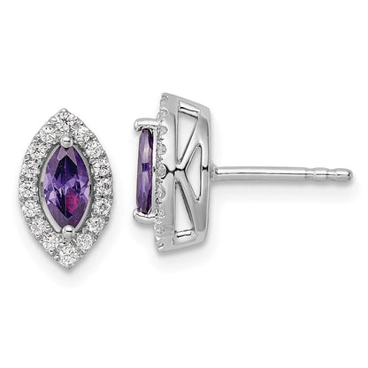 14K Weißgold Ohrstecker mit 0,2 ct. im Labor gezüchteten Diamanten VS/SI+ G+ und Amethyst, Geburtsstein für Februar