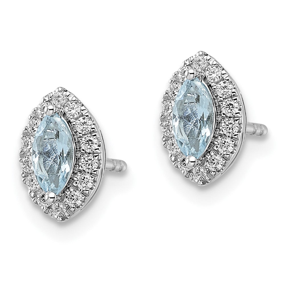 14K Weissgold Ohrstecker mit 0,2 ct. laborgezüchtetem Diamant VS/SI+ G+ und Aquamarin – Geburtsstein März
