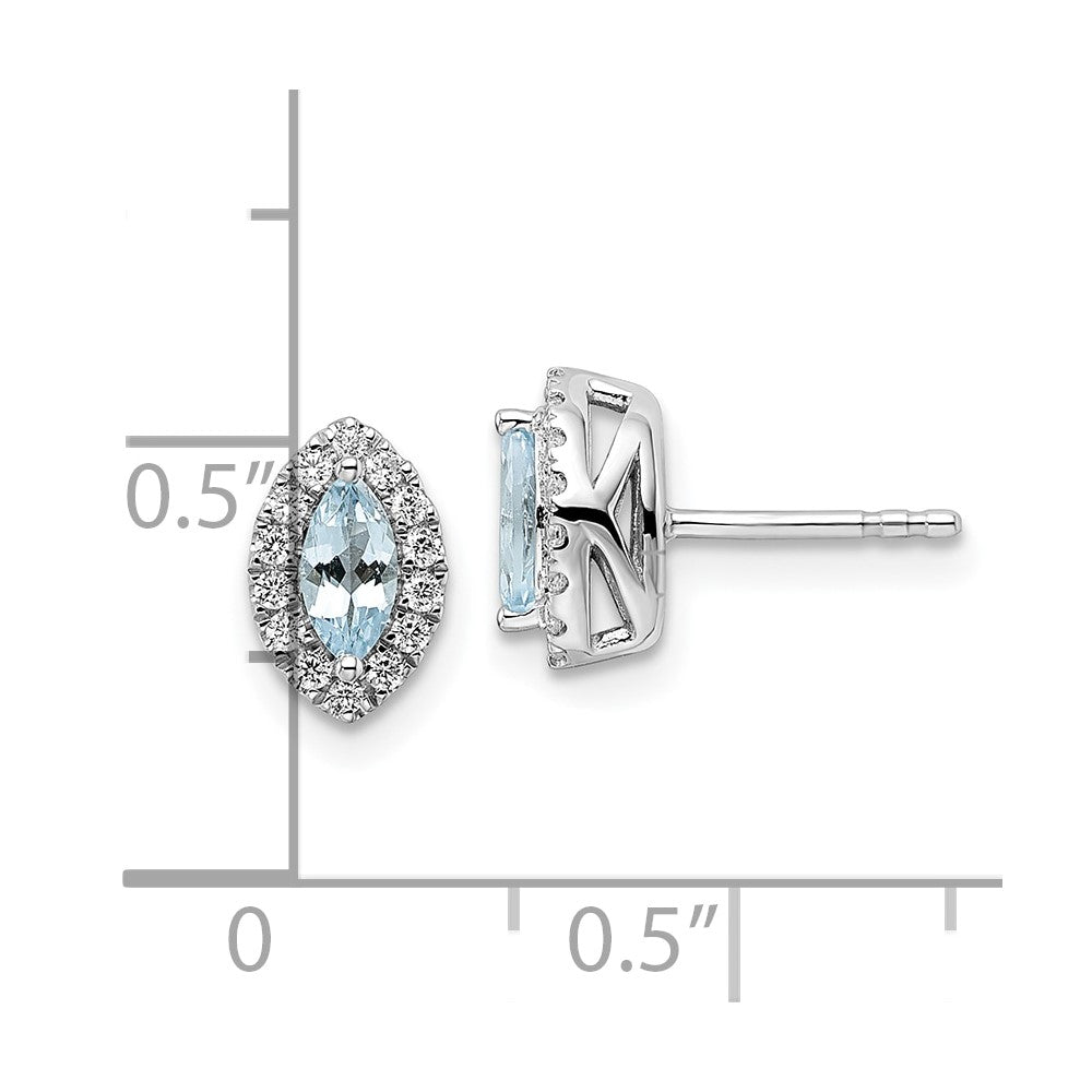 14K Weissgold Ohrstecker mit 0,2 ct. laborgezüchtetem Diamant VS/SI+ G+ und Aquamarin – Geburtsstein März