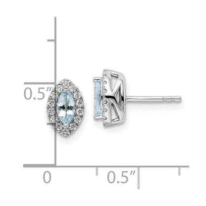 14K Weissgold Ohrstecker mit 0,2 ct. laborgezüchtetem Diamant VS/SI+ G+ und Aquamarin – Geburtsstein März