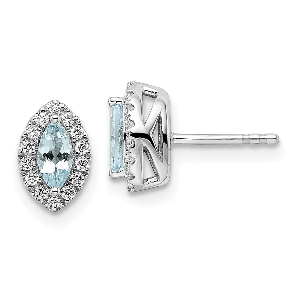 14K Weissgold Ohrstecker mit 0,2 ct. laborgezüchtetem Diamant VS/SI+ G+ und Aquamarin – Geburtsstein März