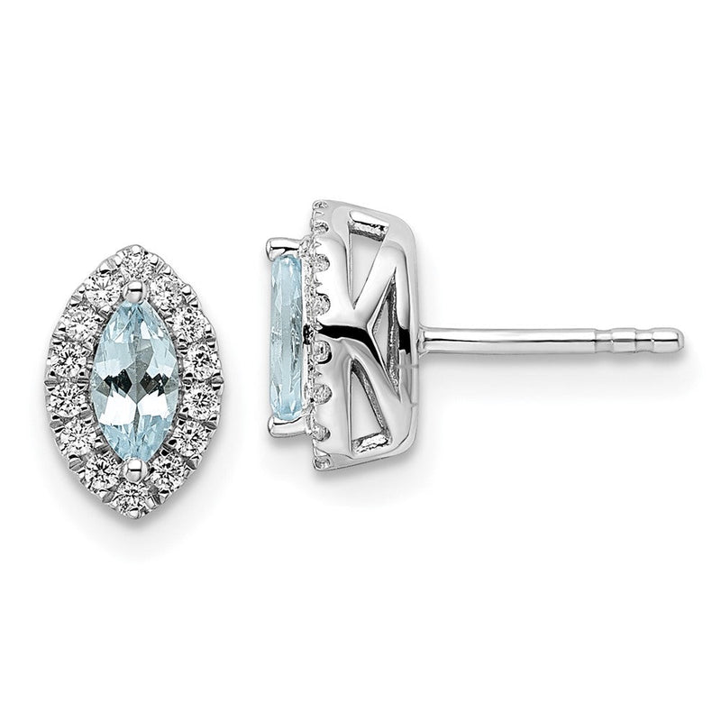 14K Weissgold Ohrstecker mit 0,2 ct. laborgezüchtetem Diamant VS/SI+ G+ und Aquamarin – Geburtsstein März