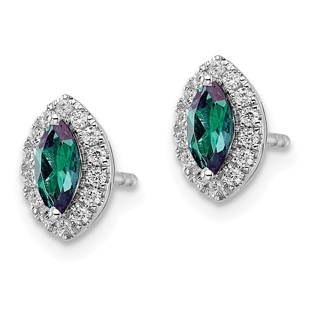 14K Weißgold Ohrstecker mit 0,2 ct. Laborgezüchtetem Diamant VS/SI+ G+ und Laborgezüchtetem Alexandrit, Geburtsstein Juni