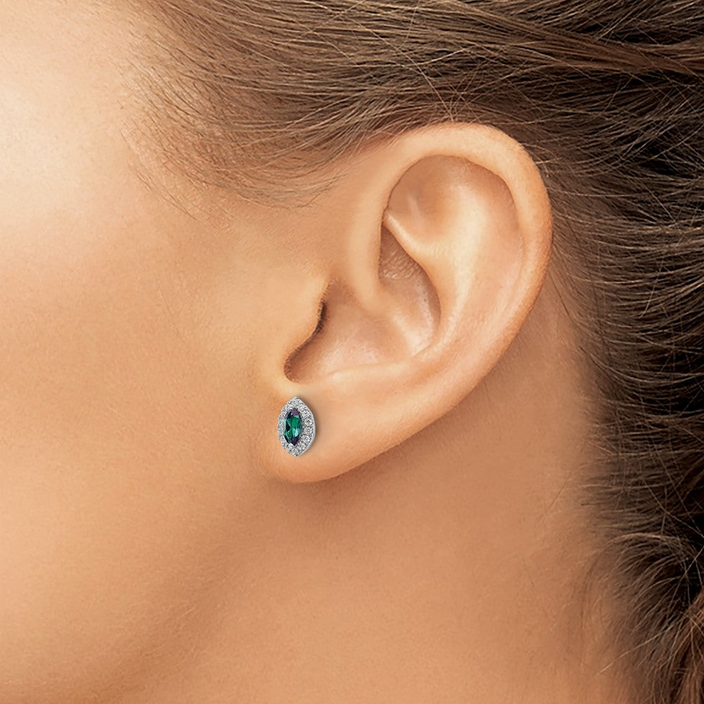 14K Weißgold Ohrstecker mit 0,2 ct. Laborgezüchtetem Diamant VS/SI+ G+ und Laborgezüchtetem Alexandrit, Geburtsstein Juni