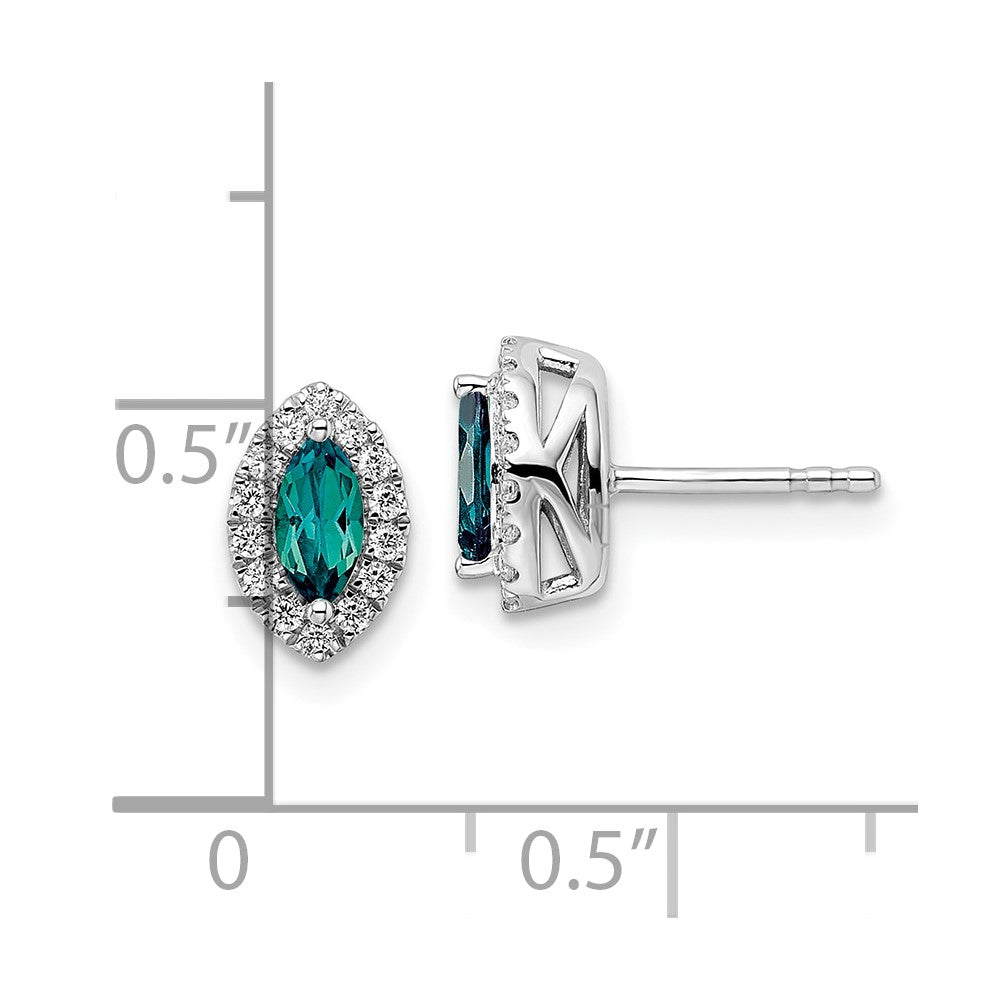 14K Weißgold Ohrstecker mit 0,2 ct. Laborgezüchtetem Diamant VS/SI+ G+ und Laborgezüchtetem Alexandrit, Geburtsstein Juni