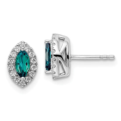 14K Weißgold Ohrstecker mit 0,2 ct. Laborgezüchtetem Diamant VS/SI+ G+ und Laborgezüchtetem Alexandrit, Geburtsstein Juni