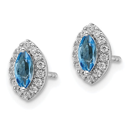 14K Weißgold Ohrstecker mit 0,2 ct. im Labor gezüchteten Diamanten VS/SI+ G+ und Blautopas, Dezember-Geburtsstein