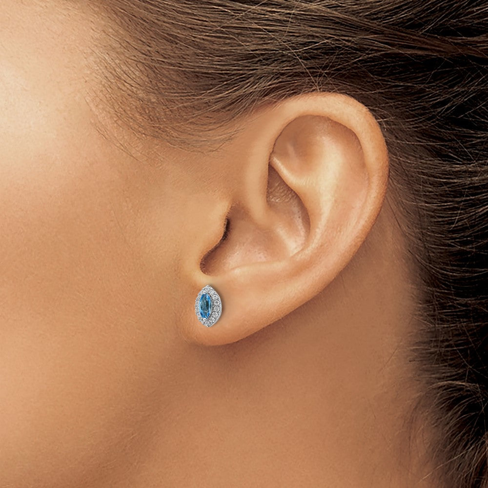 14K Weißgold Ohrstecker mit 0,2 ct. im Labor gezüchteten Diamanten VS/SI+ G+ und Blautopas, Dezember-Geburtsstein