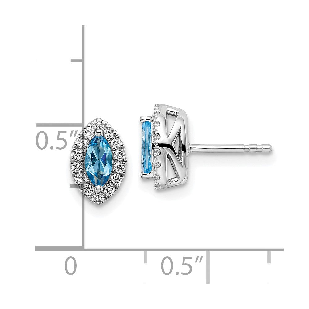 14K Weißgold Ohrstecker mit 0,2 ct. im Labor gezüchteten Diamanten VS/SI+ G+ und Blautopas, Dezember-Geburtsstein