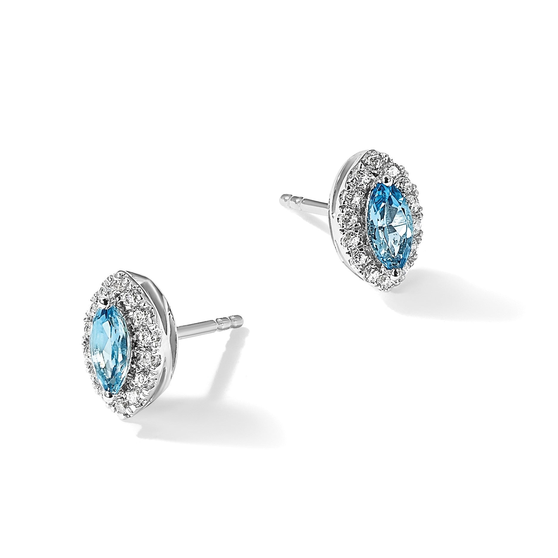 14K Weißgold Ohrstecker mit 0,2 ct. im Labor gezüchteten Diamanten VS/SI+ G+ und Blautopas, Dezember-Geburtsstein