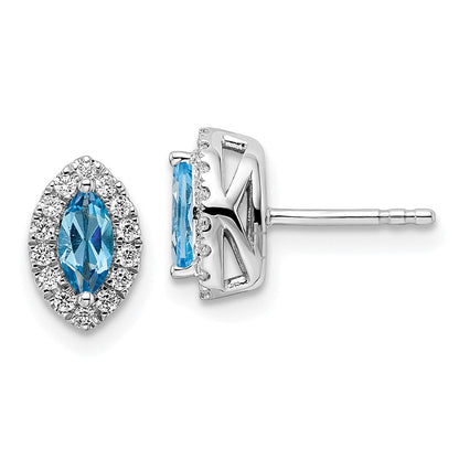 14K Weißgold Ohrstecker mit 0,2 ct. im Labor gezüchteten Diamanten VS/SI+ G+ und Blautopas, Dezember-Geburtsstein