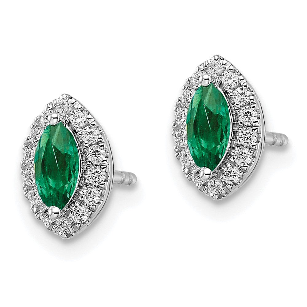 14K Weißgold Ohrstecker mit 0,2 ct. laborgezüchtetem Diamant VS/SI+ G+ und laborerzeugtem Smaragd, Geburtsstein Mai