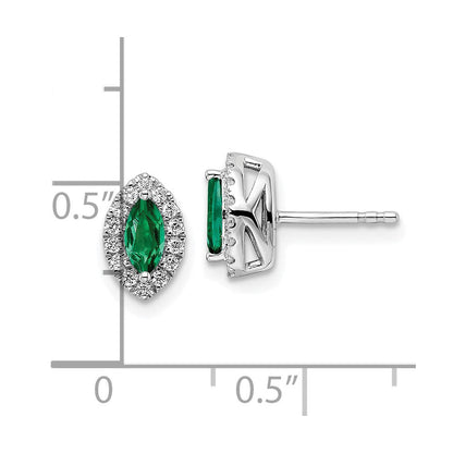 14K Weißgold Ohrstecker mit 0,2 ct. laborgezüchtetem Diamant VS/SI+ G+ und laborerzeugtem Smaragd, Geburtsstein Mai