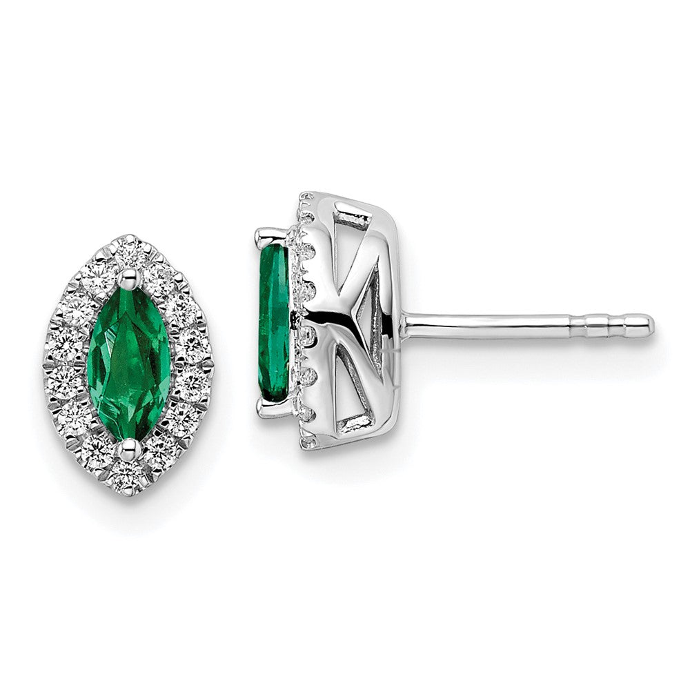 14K Weißgold Ohrstecker mit 0,2 ct. laborgezüchtetem Diamant VS/SI+ G+ und laborerzeugtem Smaragd, Geburtsstein Mai