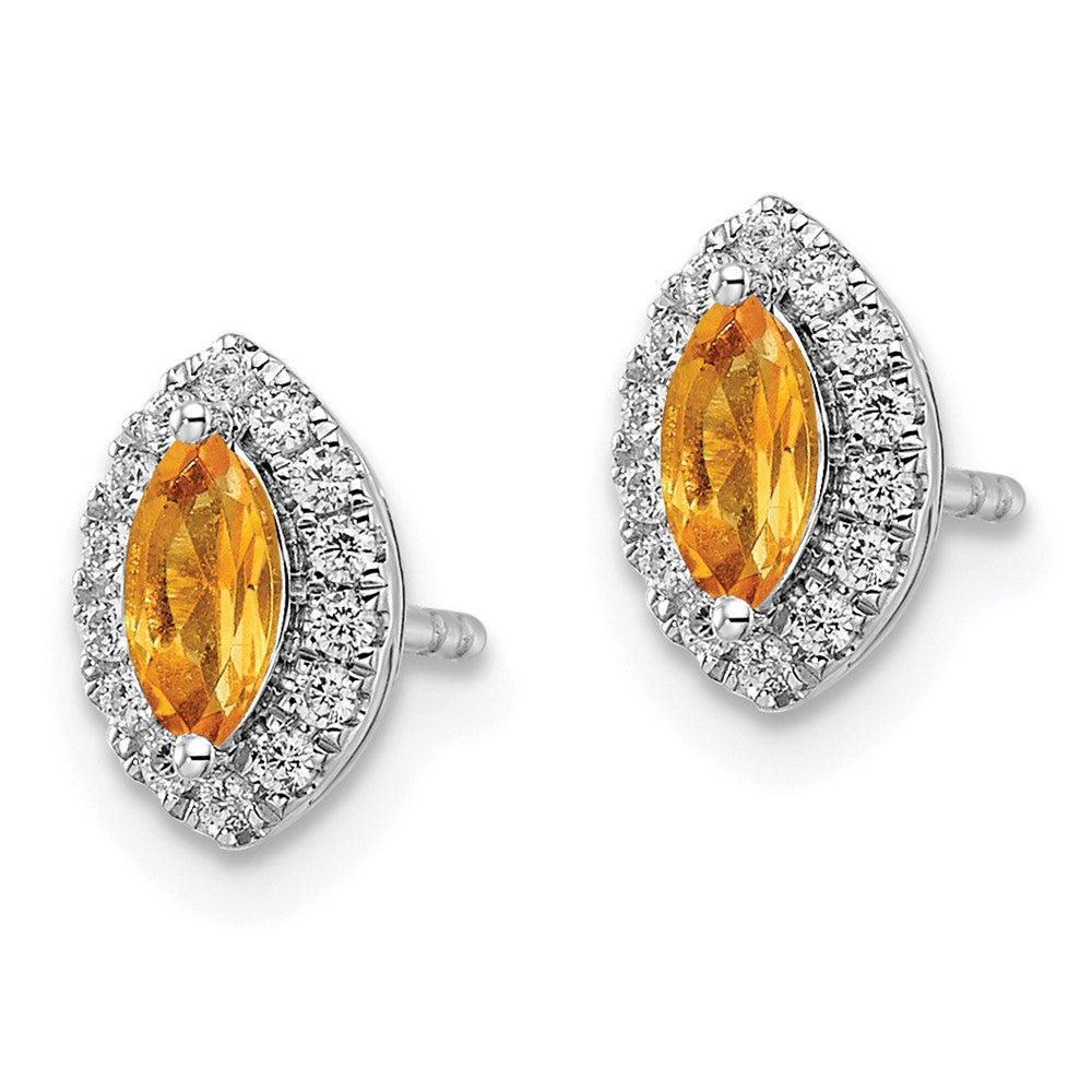 14K Weißgold Ohrstecker mit 0,2 ct. im Labor gezüchteten Diamanten VS/SI+ G+ und Citrin, Novembergeburtsstein