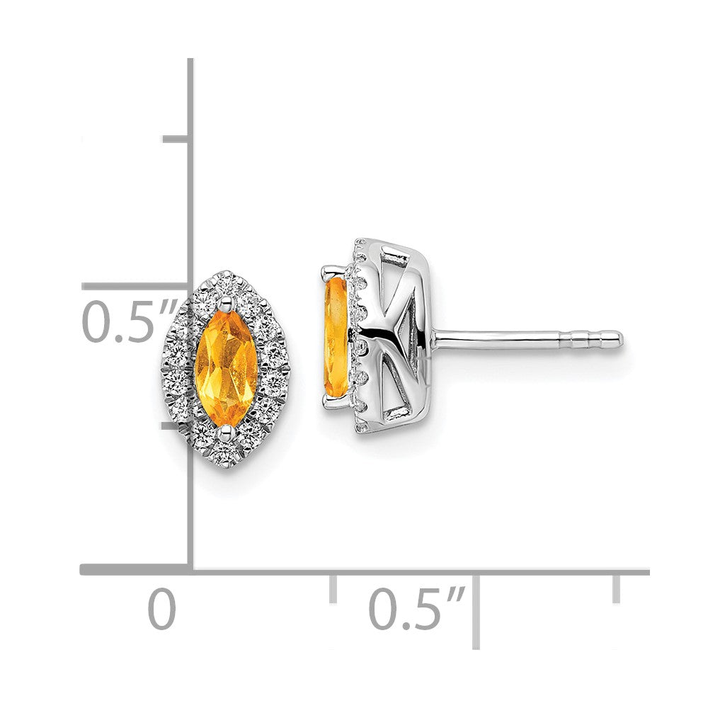 14K Weißgold Ohrstecker mit 0,2 ct. im Labor gezüchteten Diamanten VS/SI+ G+ und Citrin, Novembergeburtsstein