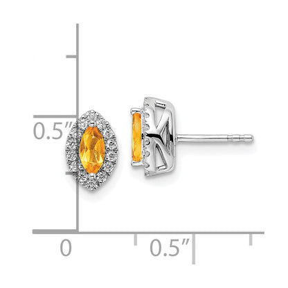 14K Weißgold Ohrstecker mit 0,2 ct. im Labor gezüchteten Diamanten VS/SI+ G+ und Citrin, Novembergeburtsstein