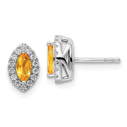 14K Weißgold Ohrstecker mit 0,2 ct. im Labor gezüchteten Diamanten VS/SI+ G+ und Citrin, Novembergeburtsstein