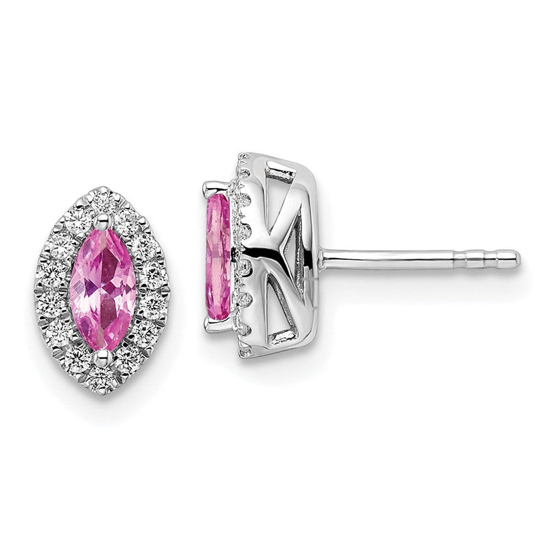 14K Weißgold 0,2 ct. Im Labor gezüchtete Diamant-Ohrstecker VS/SI+ G+ mit im Labor gezüchtetem rosa Saphir, Oktober-Geburtsstein