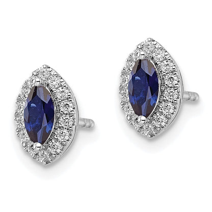14K Weißgold Ohrstecker mit 0,2 ct. im Labor gezüchteten Diamanten VS/SI+ G+ und im Labor gezüchteten blauen Saphiren, Geburtsstein September