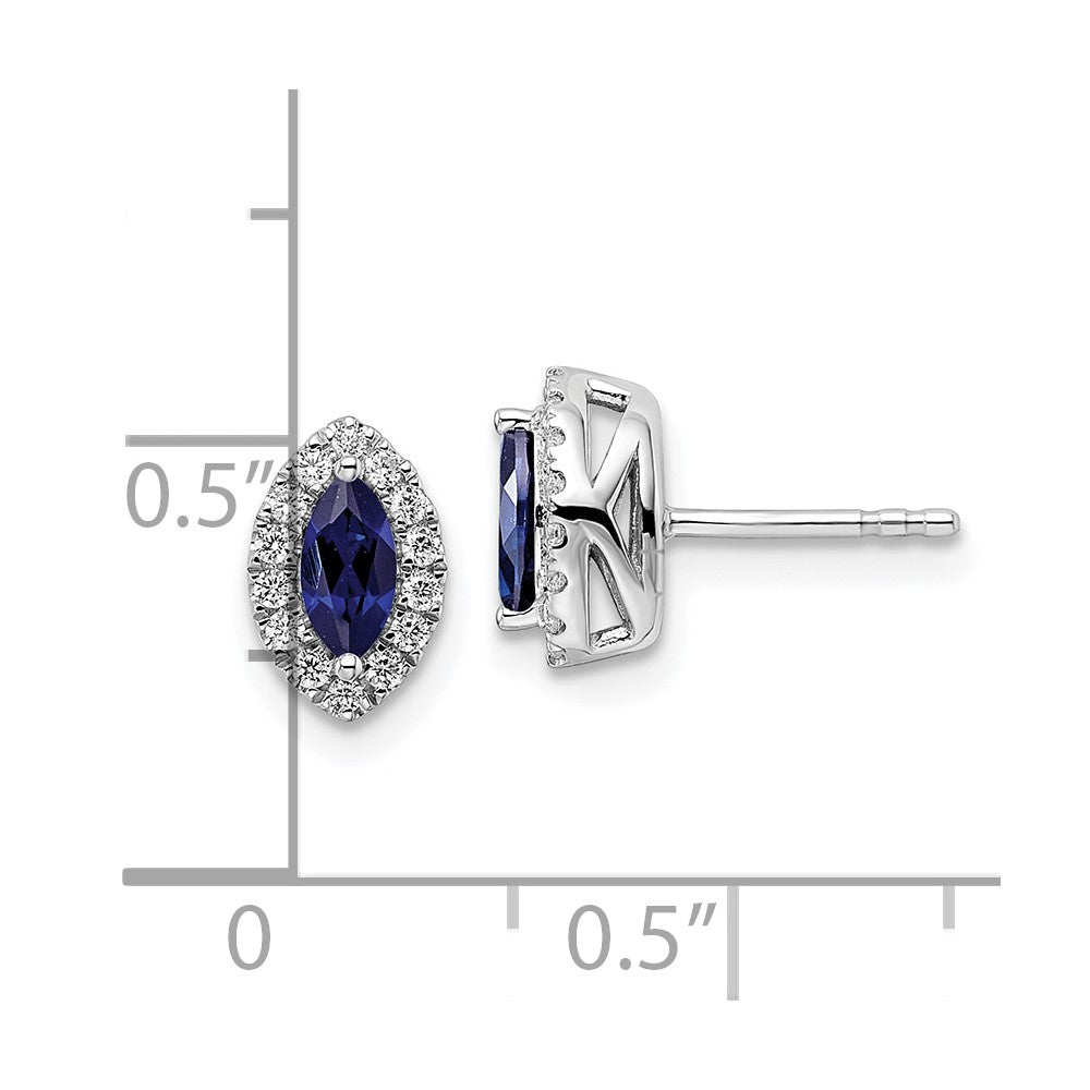 14K Weißgold Ohrstecker mit 0,2 ct. im Labor gezüchteten Diamanten VS/SI+ G+ und im Labor gezüchteten blauen Saphiren, Geburtsstein September