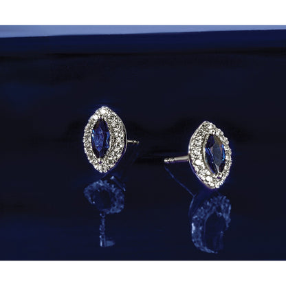 14K Weißgold Ohrstecker mit 0,2 ct. im Labor gezüchteten Diamanten VS/SI+ G+ und im Labor gezüchteten blauen Saphiren, Geburtsstein September