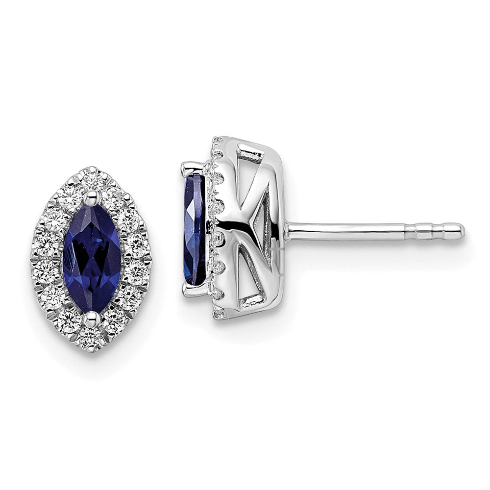 14K Weißgold Ohrstecker mit 0,2 ct. im Labor gezüchteten Diamanten VS/SI+ G+ und im Labor gezüchteten blauen Saphiren, Geburtsstein September