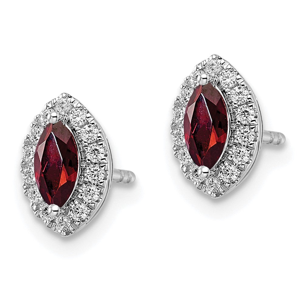 14K Weißgold Ohrstecker mit 0,2 ct. im Labor gezüchteten Diamanten VS/SI+ G+ und Granat, Januar-Geburtsstein