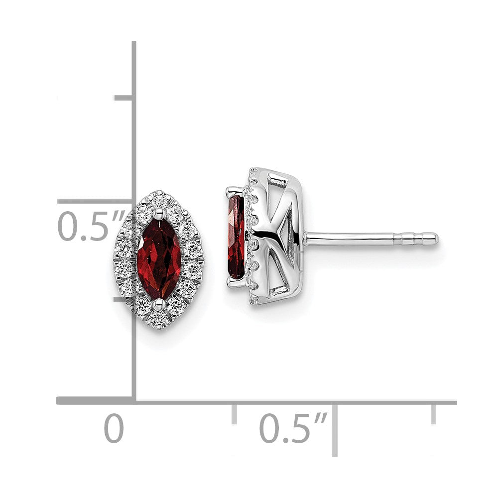 14K Weißgold Ohrstecker mit 0,2 ct. im Labor gezüchteten Diamanten VS/SI+ G+ und Granat, Januar-Geburtsstein