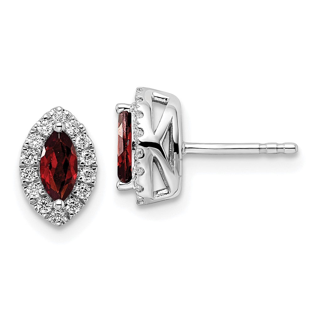 14K Weißgold Ohrstecker mit 0,2 ct. im Labor gezüchteten Diamanten VS/SI+ G+ und Granat, Januar-Geburtsstein